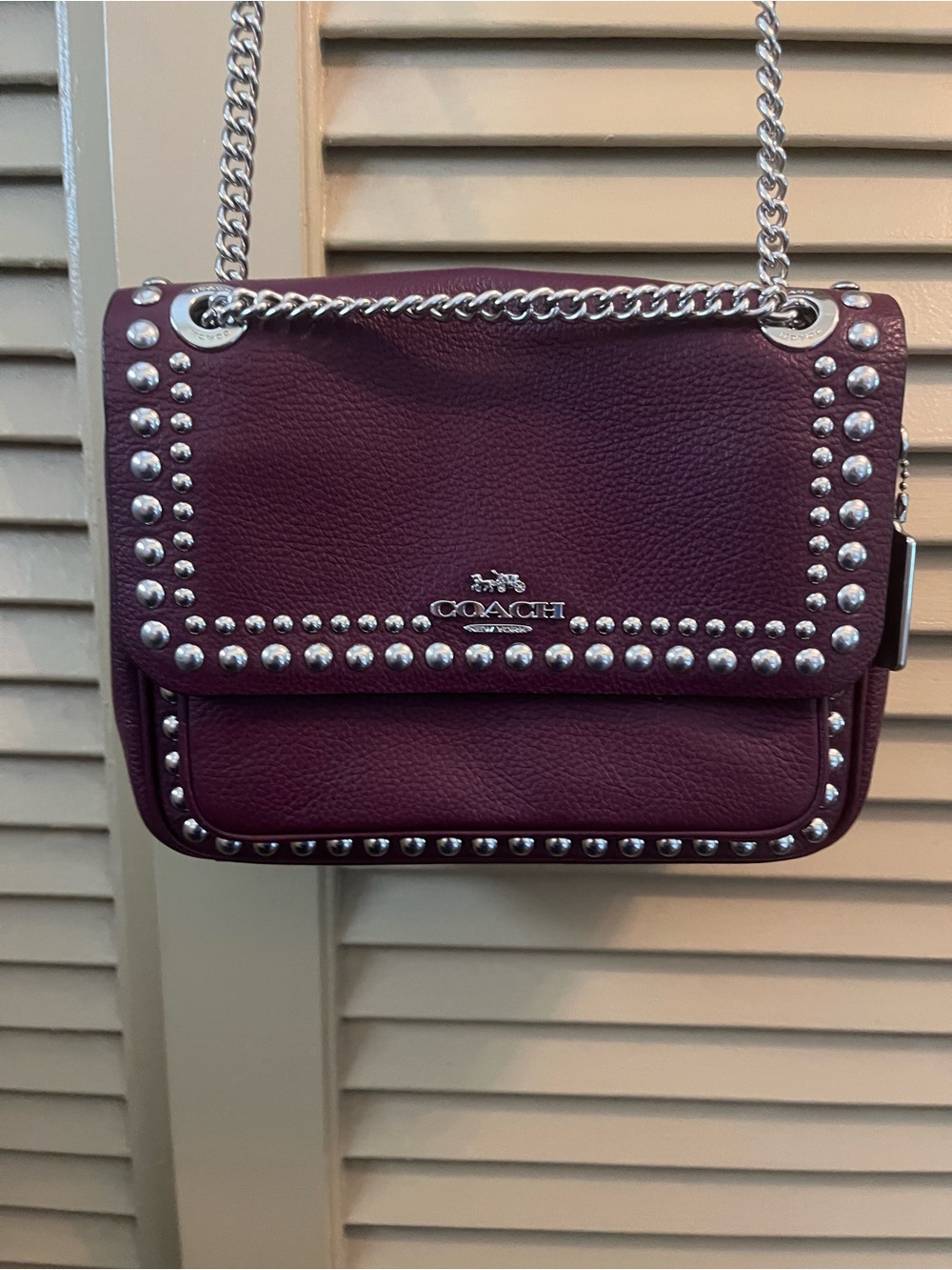 Coach Studded Pebble Leather Crossbody in Plum